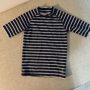 Wheat Kids- Navy and White Striped Short Sleeve Rashguard (cut sleeves)